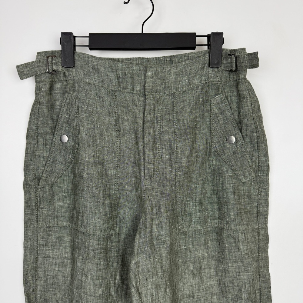 Athleta Voyager Cropped Linen Pants in Aspen Olive Green Size 6 - Picture 3 of 10